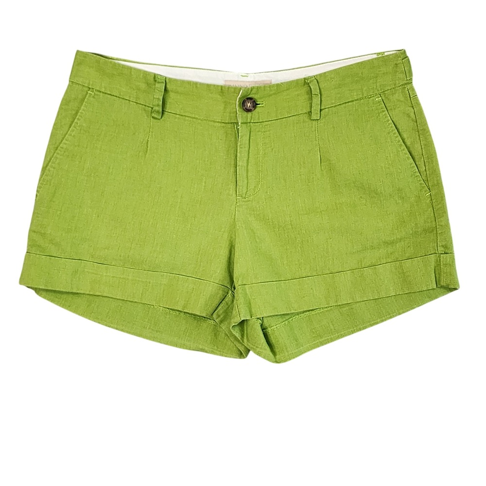 Banana Republic Linen Cotton Shorts Green Martin Fit Cuffed Size 6 Summer Casual